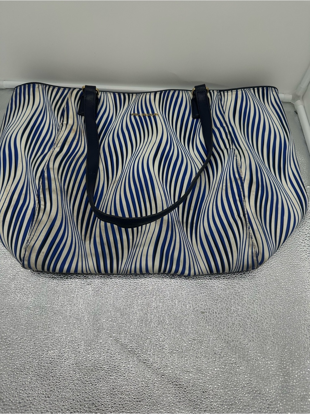 Blue and White Wave-Print Tote Bag